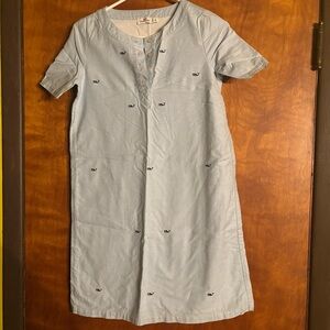 Vineyard Vines 1/4-Button Oxford Shirt Dress Light Blue w/Whales Girls' Size 16